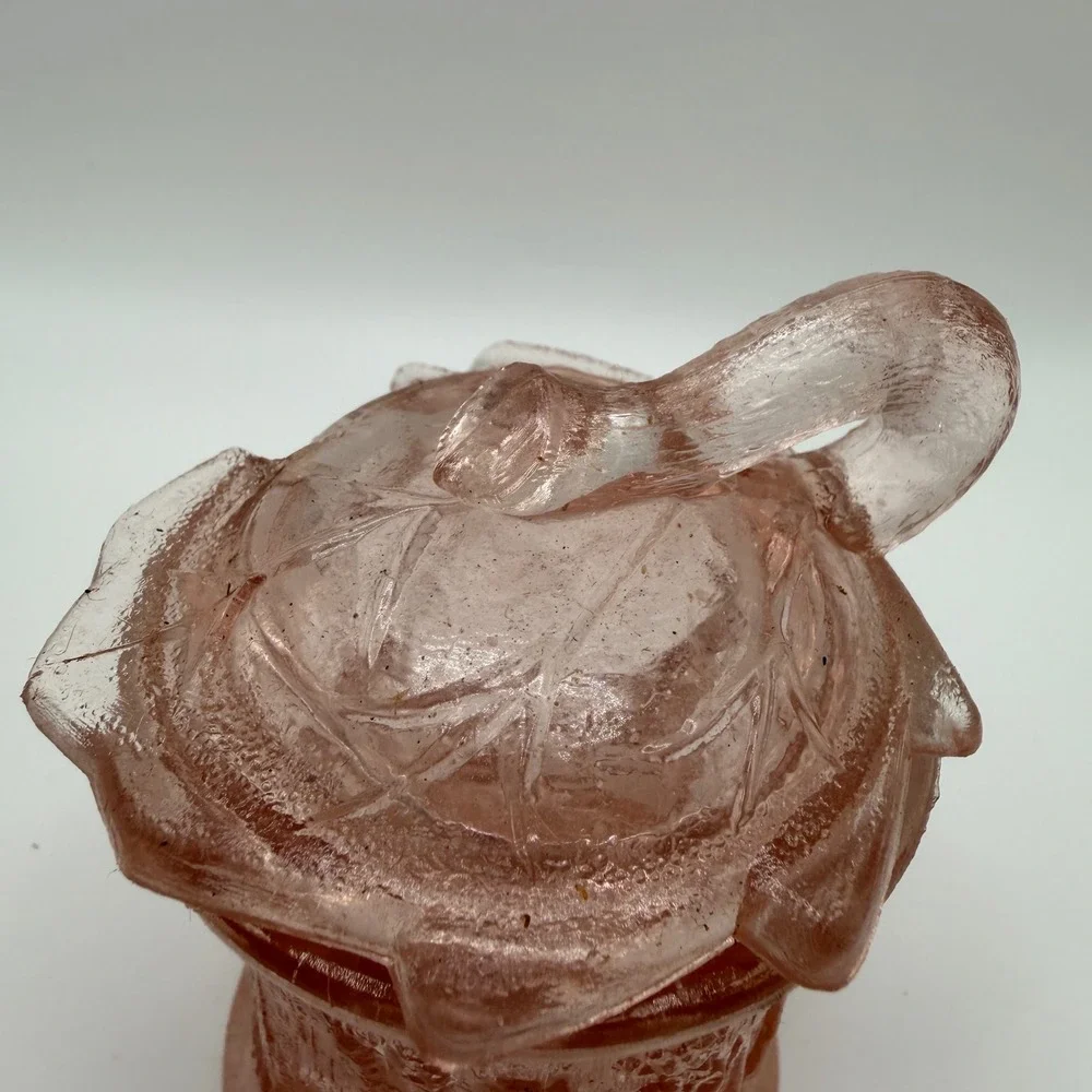 Pink‎ Pressed Glass Mustard Jar with Lid Vintage Style Condiment Server